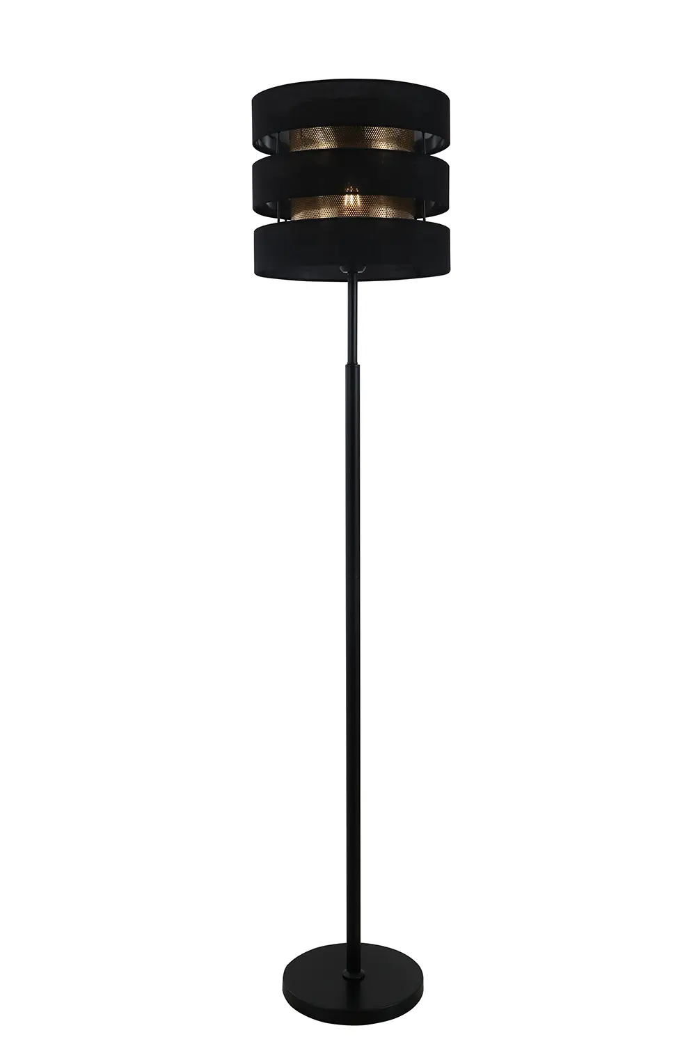 Comment la disposition géométrique de la lampadaire noire à double nuance affecte-t-elle la distribution de la lumière et l'esthétique spatiale?