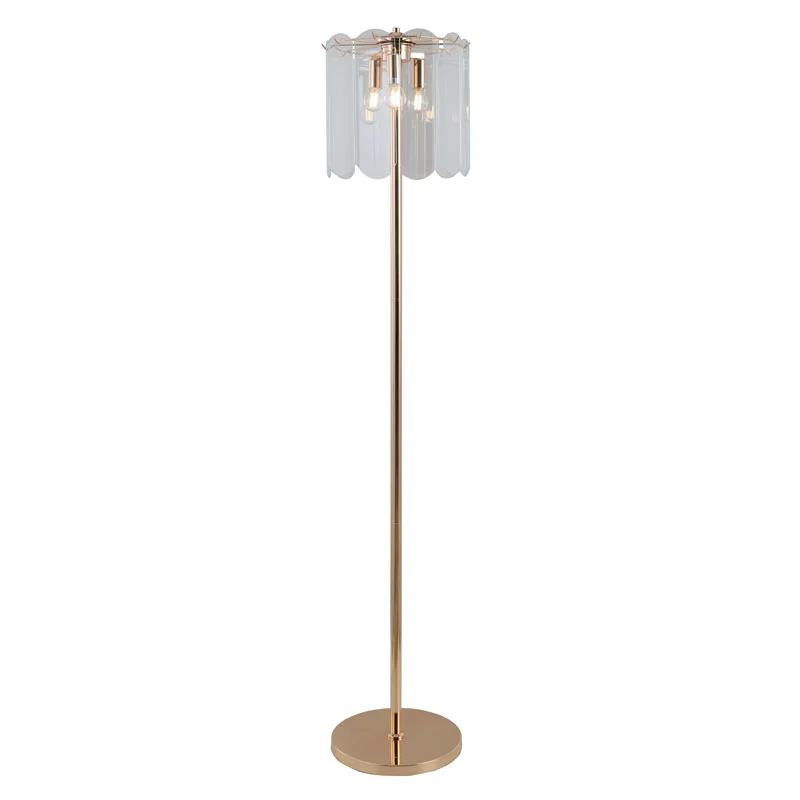 Lampadaire en verre transparent doré à 3 ampoules