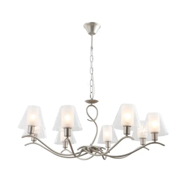Chandelier à double verre à 8 légers avec finition en nickel en satin