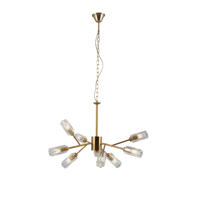 Chandelier en or en verre à 9 lumières