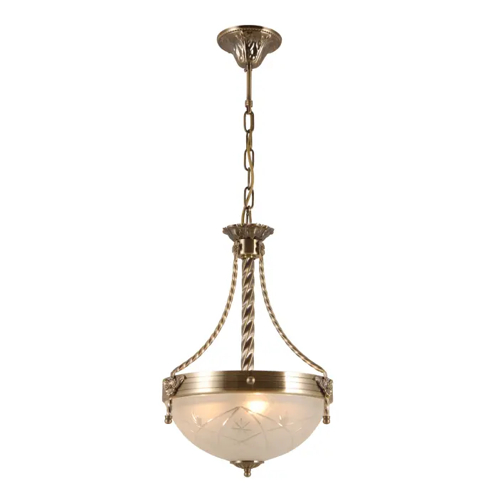 Chandelier rétro en verre sculpté en cuivre