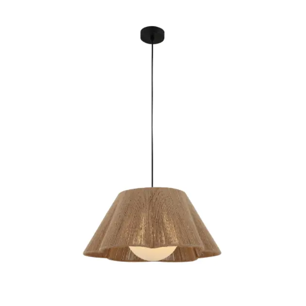 Lampe à suspension en corde de chanvre et abat-jour en verre