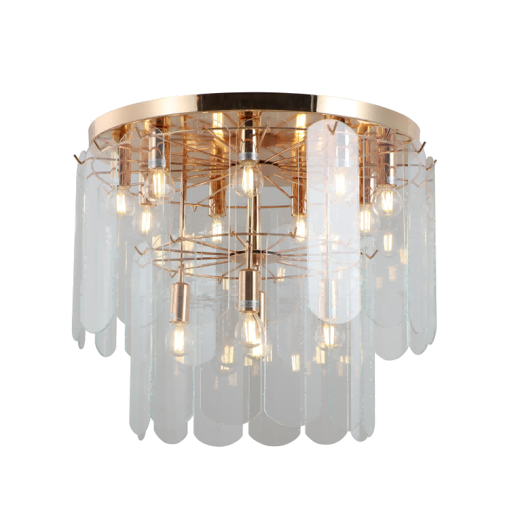Luxe à deux niveaux Gold Flush Mount Chandelier