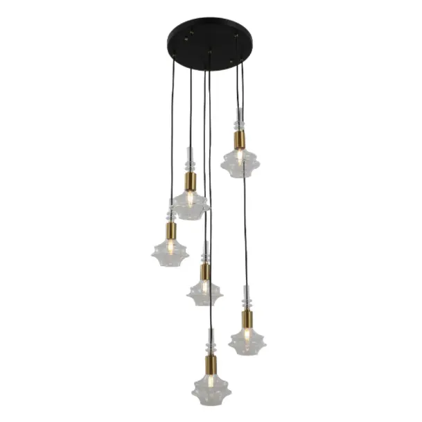Lumière moderne de suspension en verre moulé sur mesure de 6 têtes