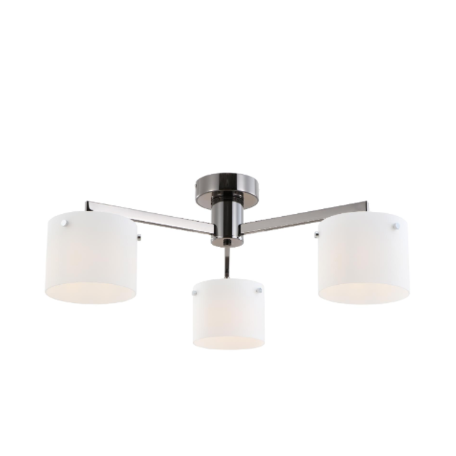Lampe de plafond en verre blanc chromé noir à trois légers