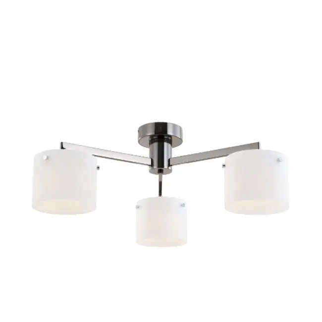 Lampe de plafond en verre blanc chromé noir à trois légers